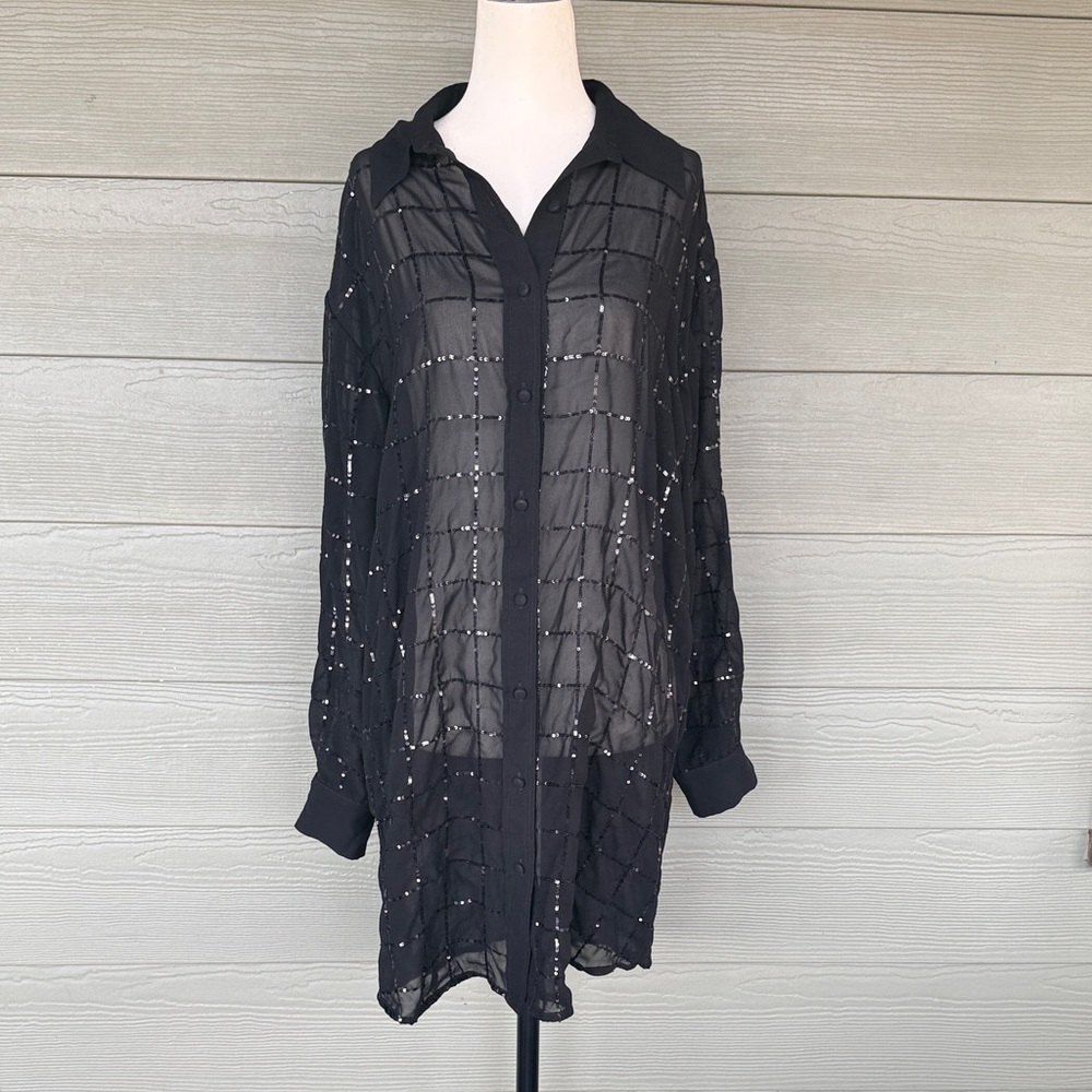 Rinku Dalamal for Anthropologie Sequin Button Down Shirt Dress - Missing Slip! - Picture 2 of 11